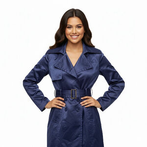 Bebe Women’s Navy Blue Belted Trench Coat Size Small Classic Double Breasted Y2K